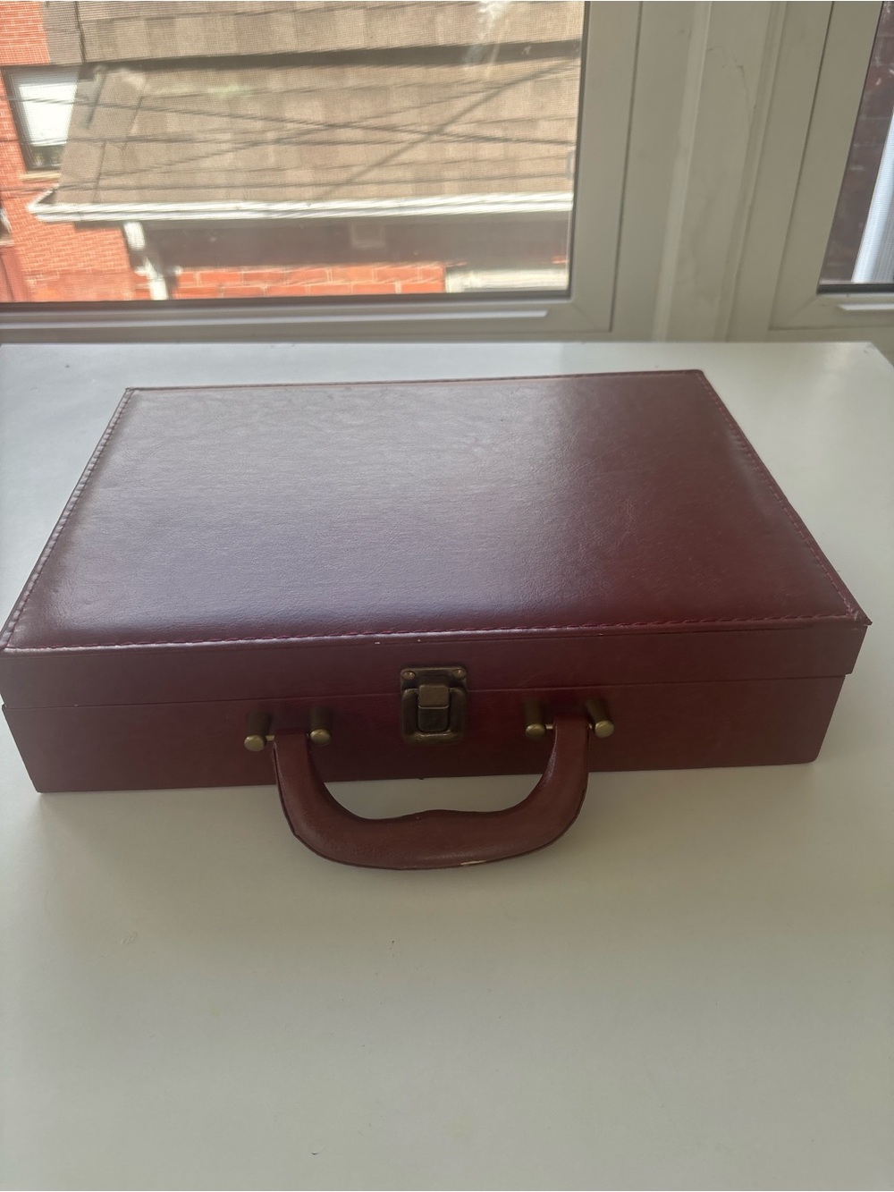 Burgundy Faux Leather Storage Case